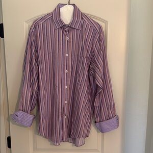 Purple Casual Button Down Shirt with Stripes
